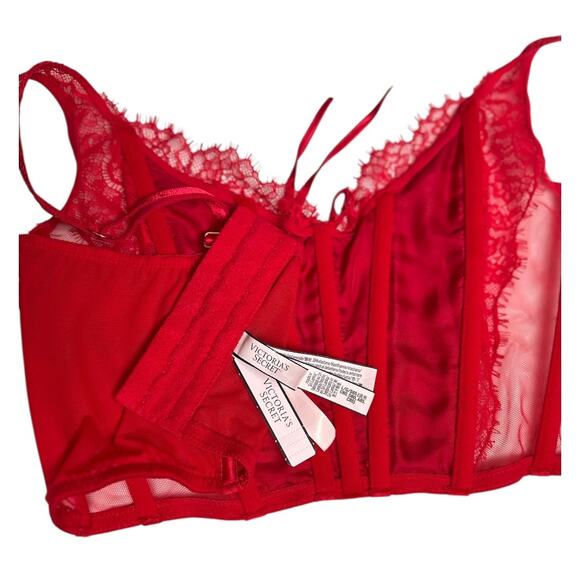 VICTORIA'S SECRET nwt large Dream Angels Unlined Red Lace-Up Corset crop Top - Picture 5 of 10